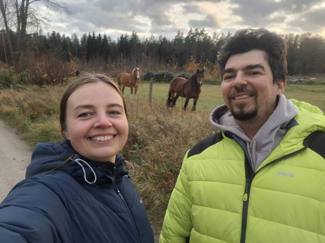 Me and my husband while walking in a forest