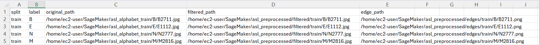 CSV file to track images